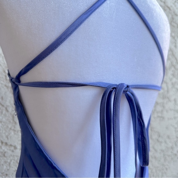 ZUM ZUM By Niki Livas VINTAGE 90s Y2K Satin Sequin Slip Mermaid Dress Blue 5 / 6 - Picture 9 of 12